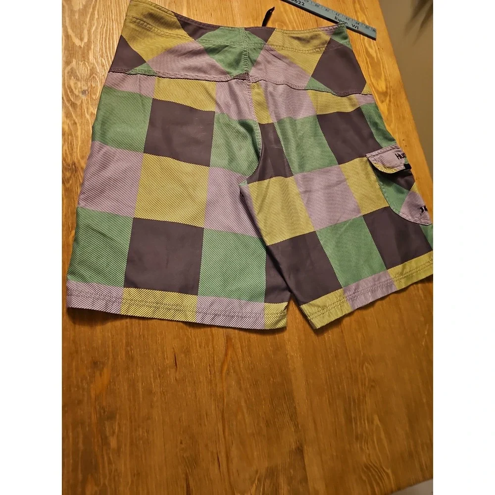 Hurley Board Shorts Green Gray Block,size 34